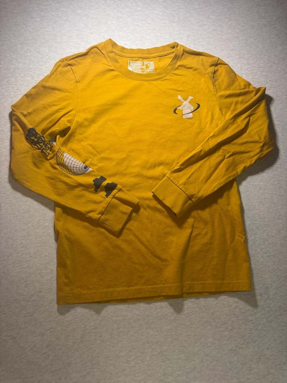 Dutch Bros Coffee 1992 A Better World Graphic Long Sleeve Mustard Yellow Shirt M